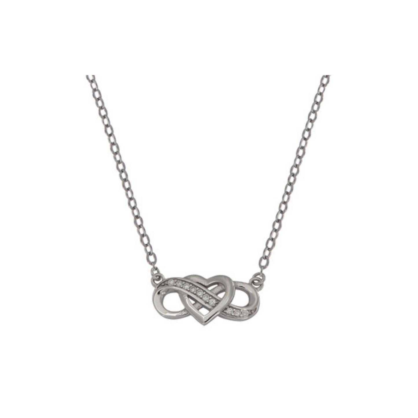 Choker with Heart and Infinity Pendant in silver with white zirconia