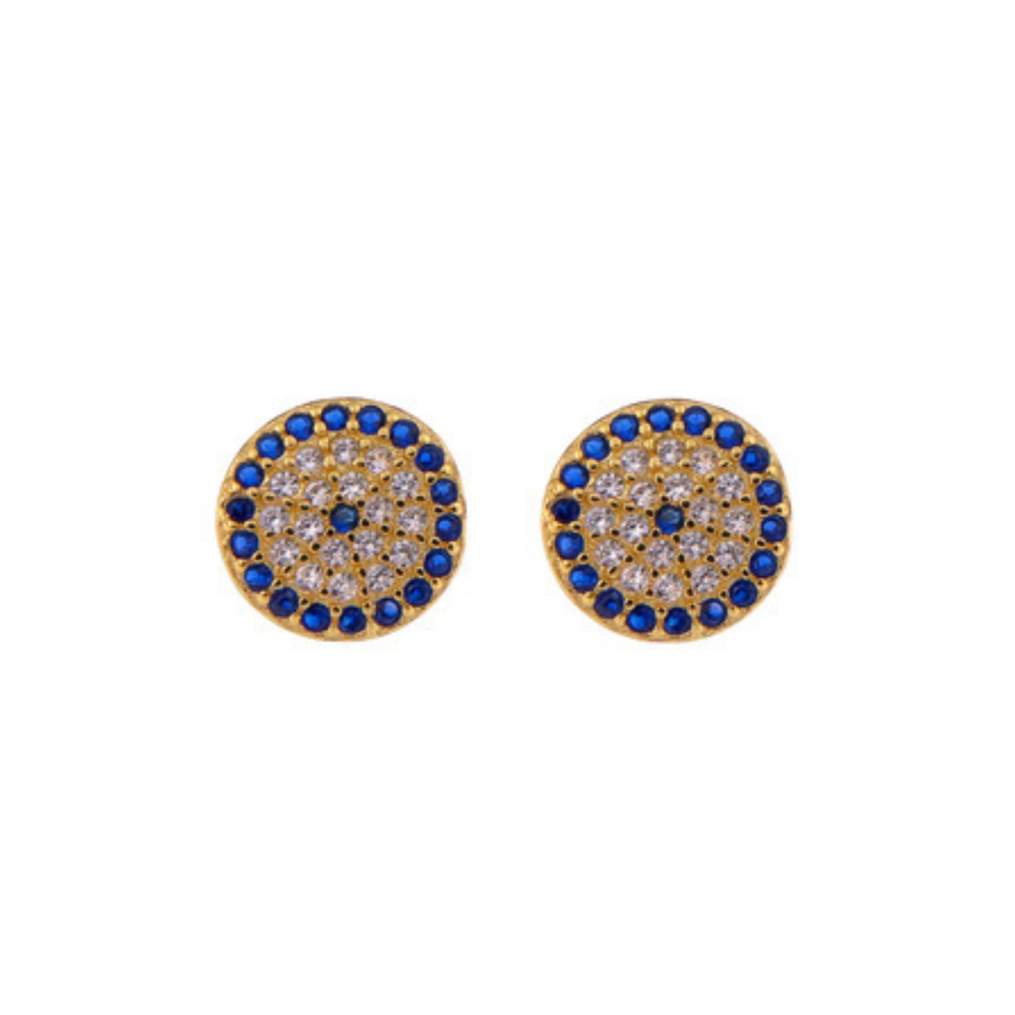 Pendientes de Presión Círculos Grandes en plata y plata bañada en oro, adornados con circonitas pequeñas blancas y azules