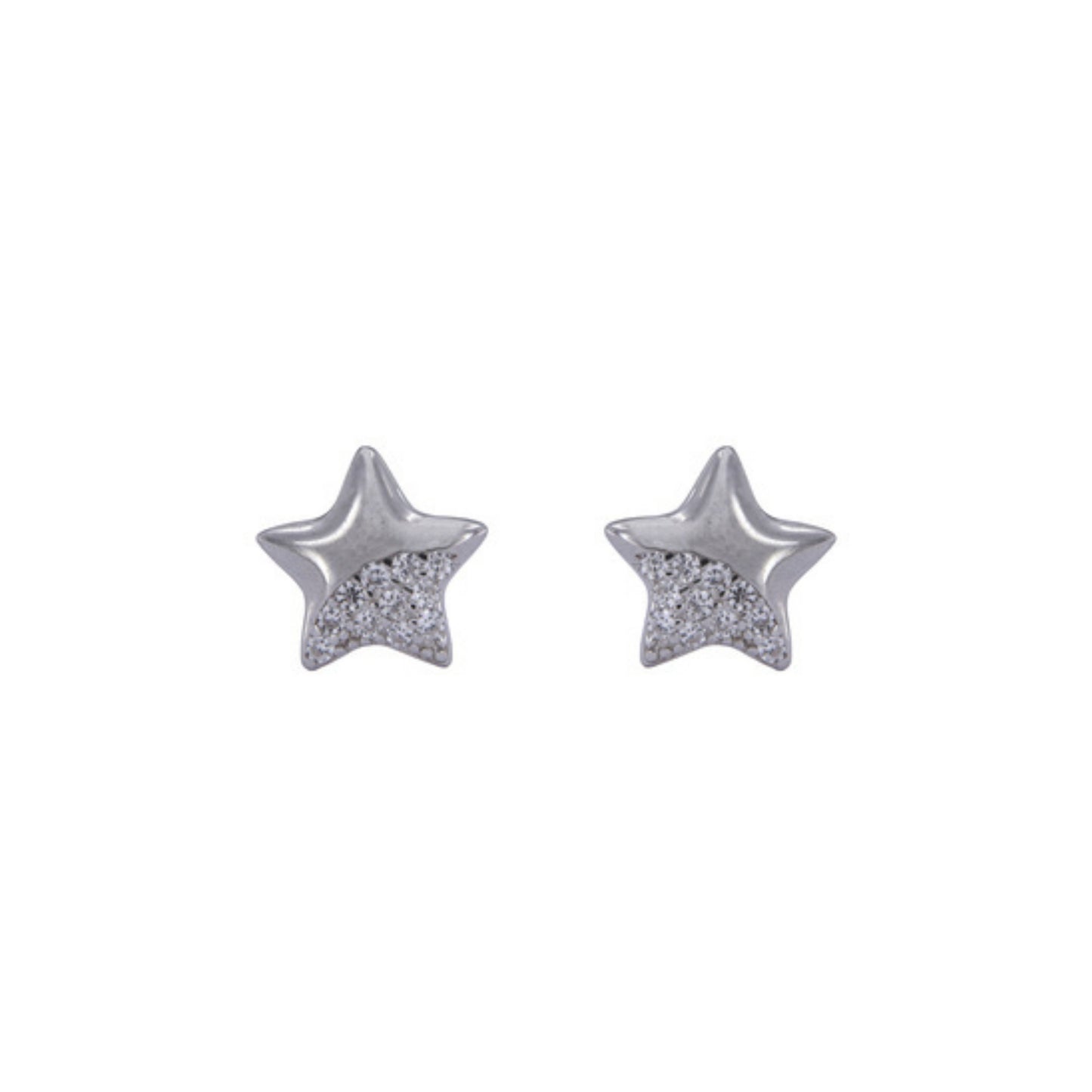 Star pressure earrings in silver, decorated with small white zircons