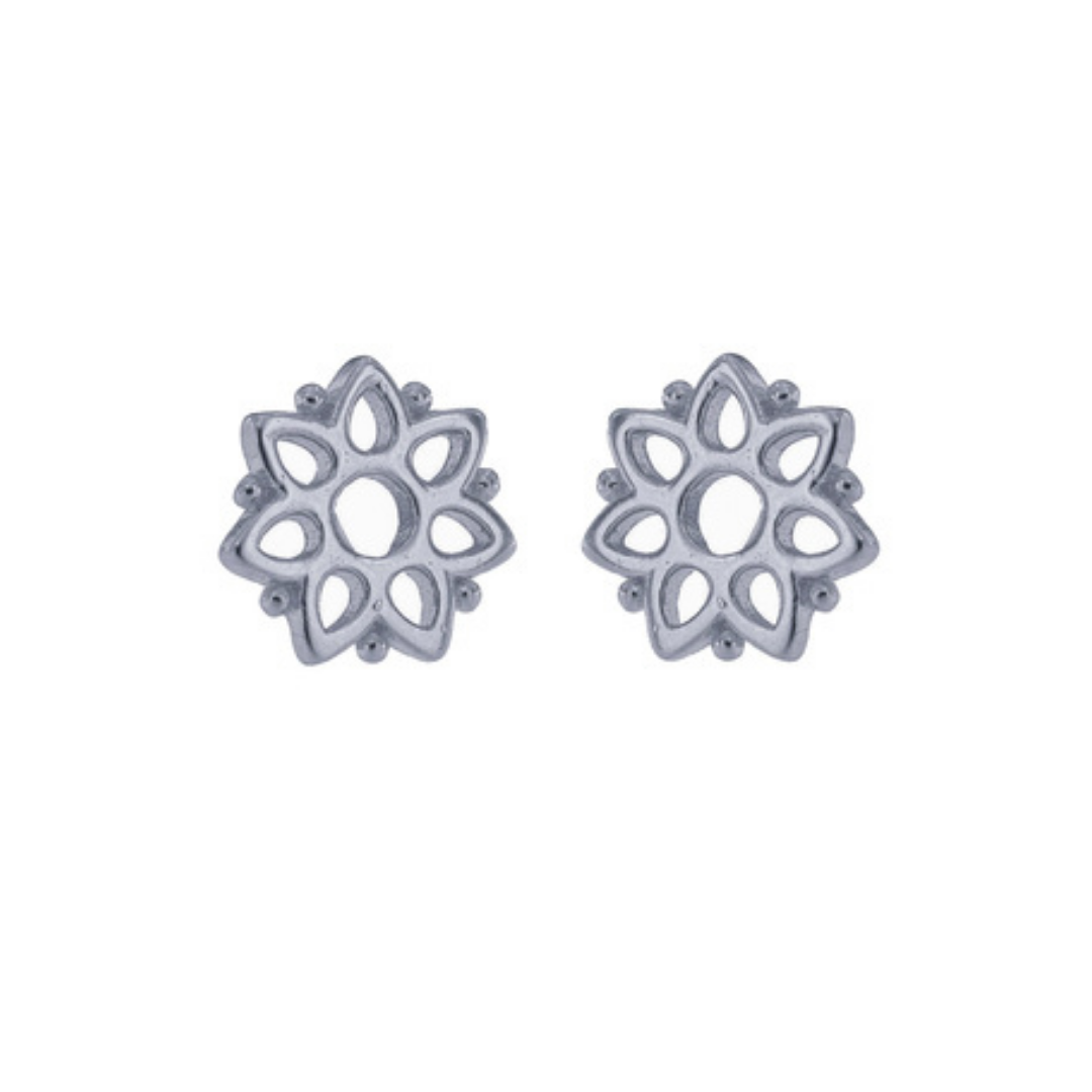 Pendientes de Presión flores con pétalos en plata