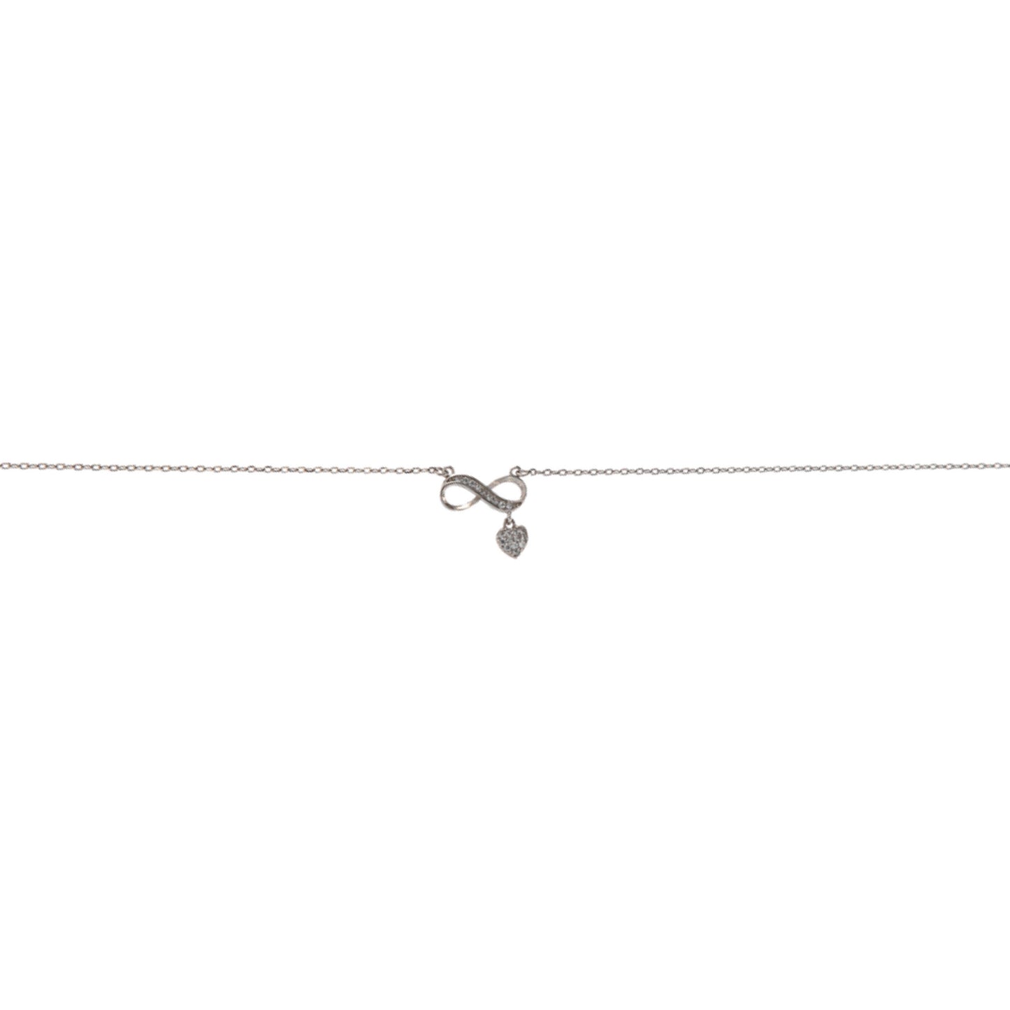 Tobillera Infinitos y Corazón en plata con circonitas blancas