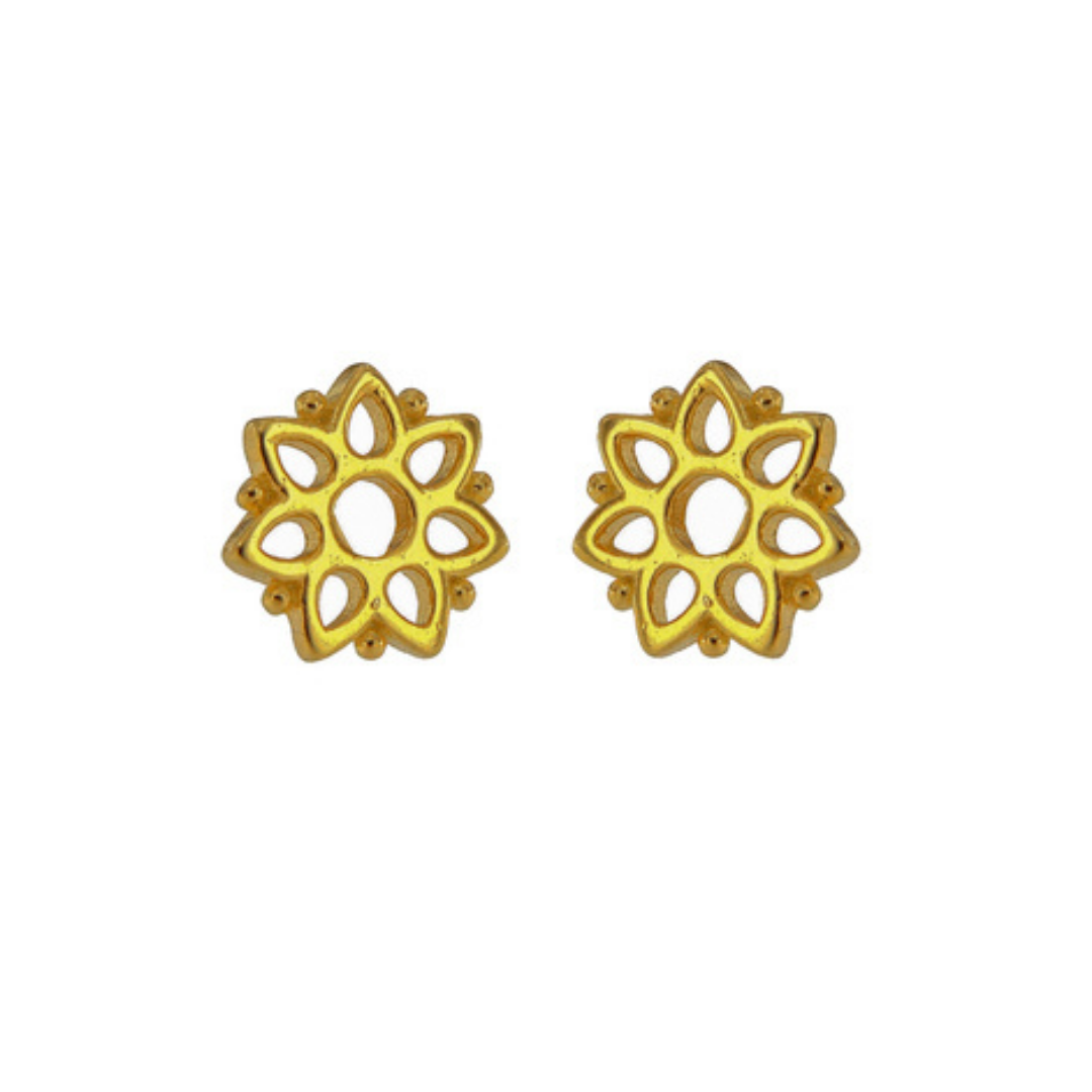 Pendientes de Presión flores con pétalos en plata bañada en oro
