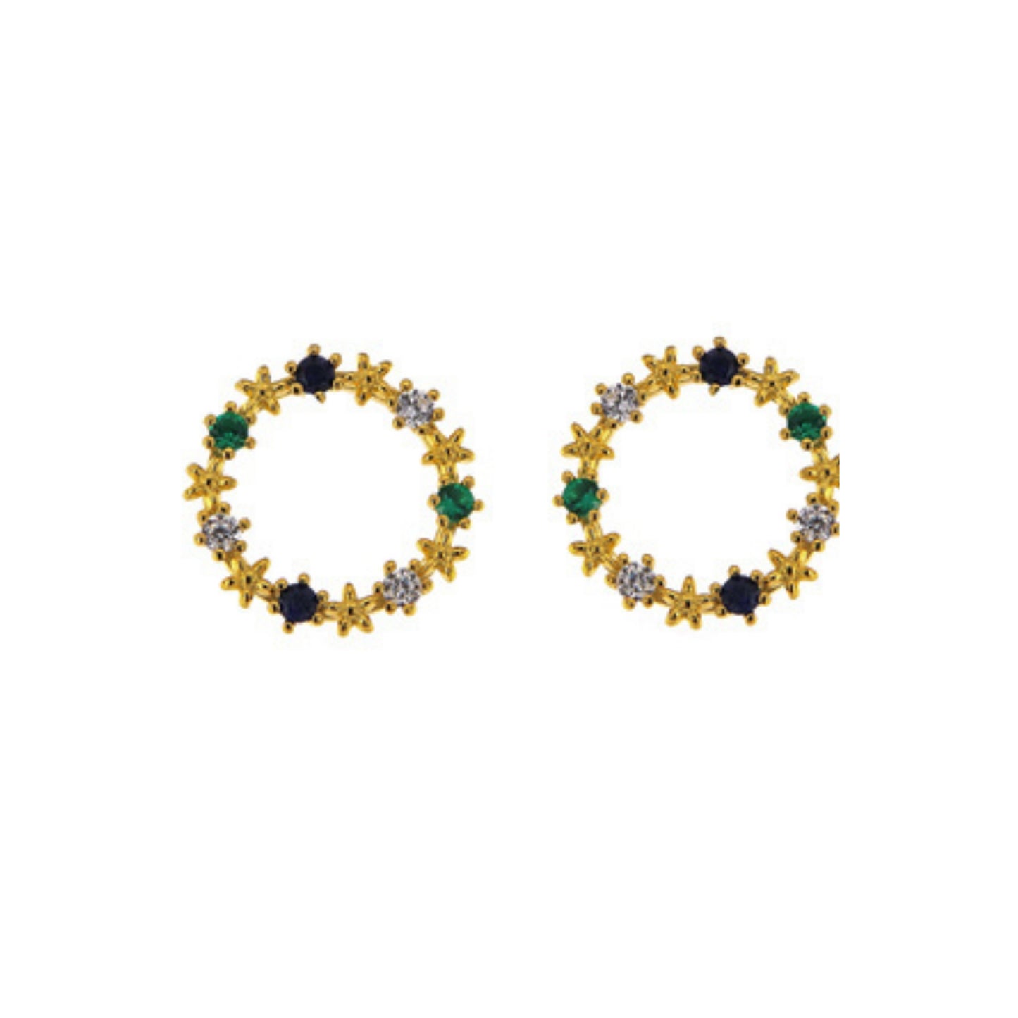 Pendientes de Presión de Círculos en plata y plata bañada en oro, adornados con circonitas pequeñas colores