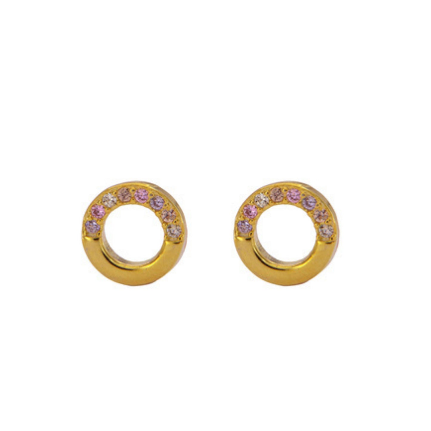 Small hoop earrings in gold-plated silver, decorated with small lilac zircons