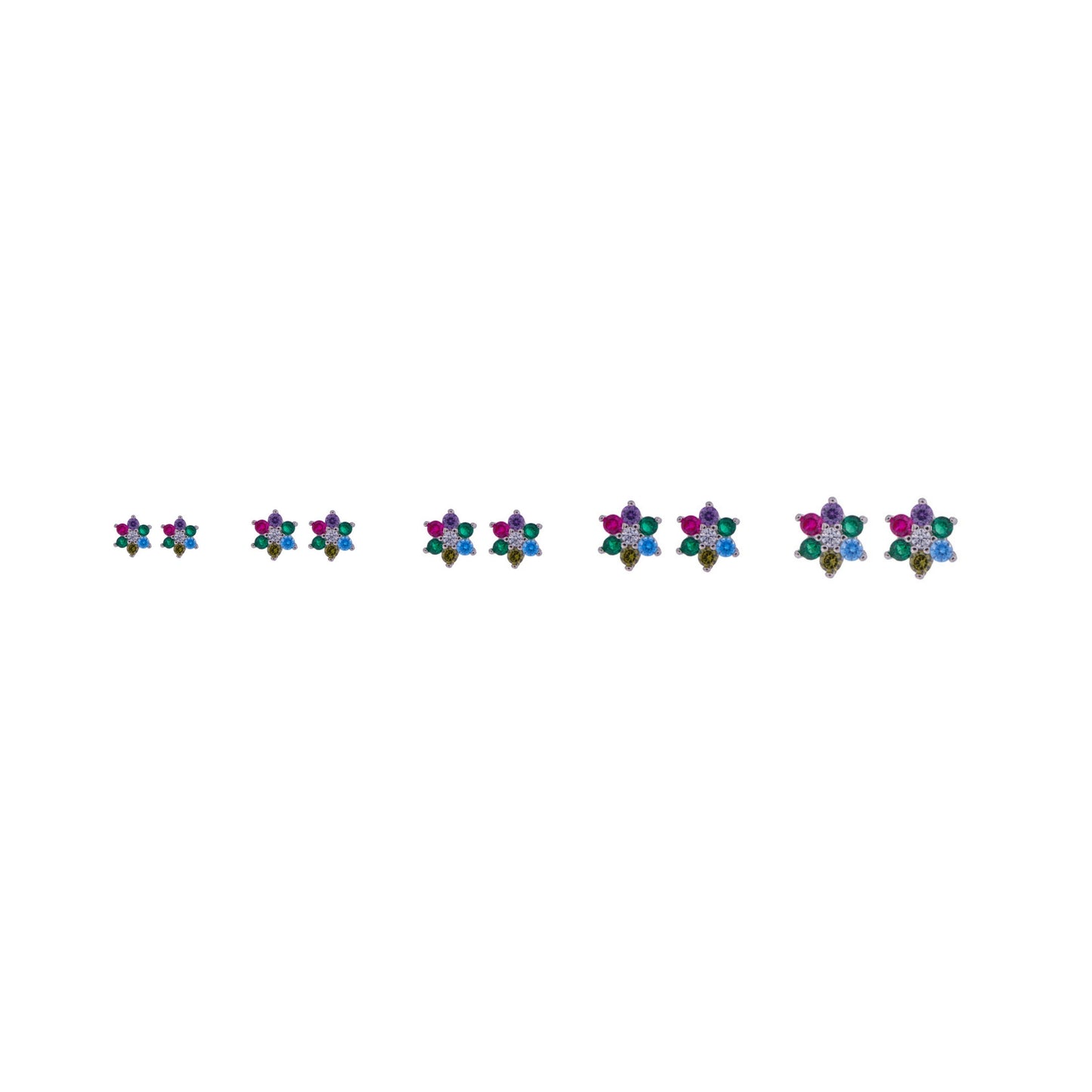 Pendientes de presión estrella en plata, adornados con circonitas colores