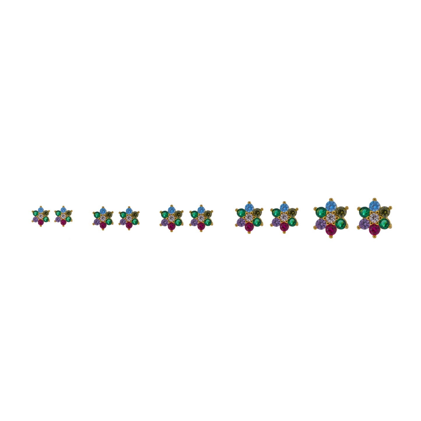 Pendientes de presión estrella en plata bañada en oro, adornados con circonitas de colores