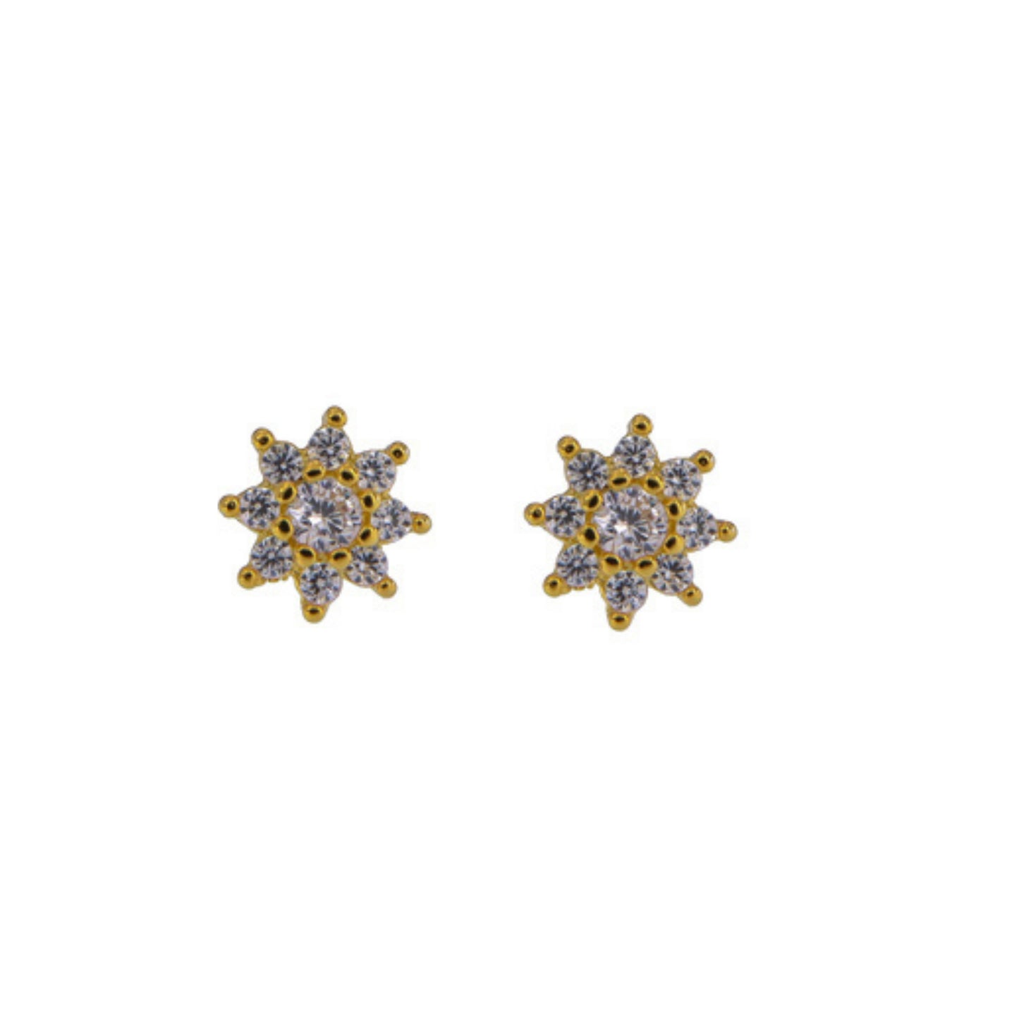 Pendientes de presión estrella en plata y plata bañada en oro, adornados con circonitas blancas