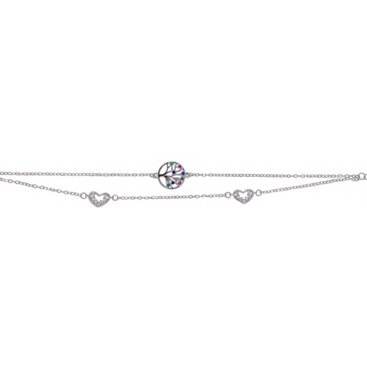 Double Chain Tree of Life Bracelet in silver with white zircons