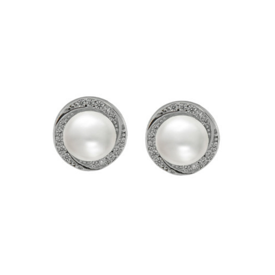 Pearl earrings with white zircons