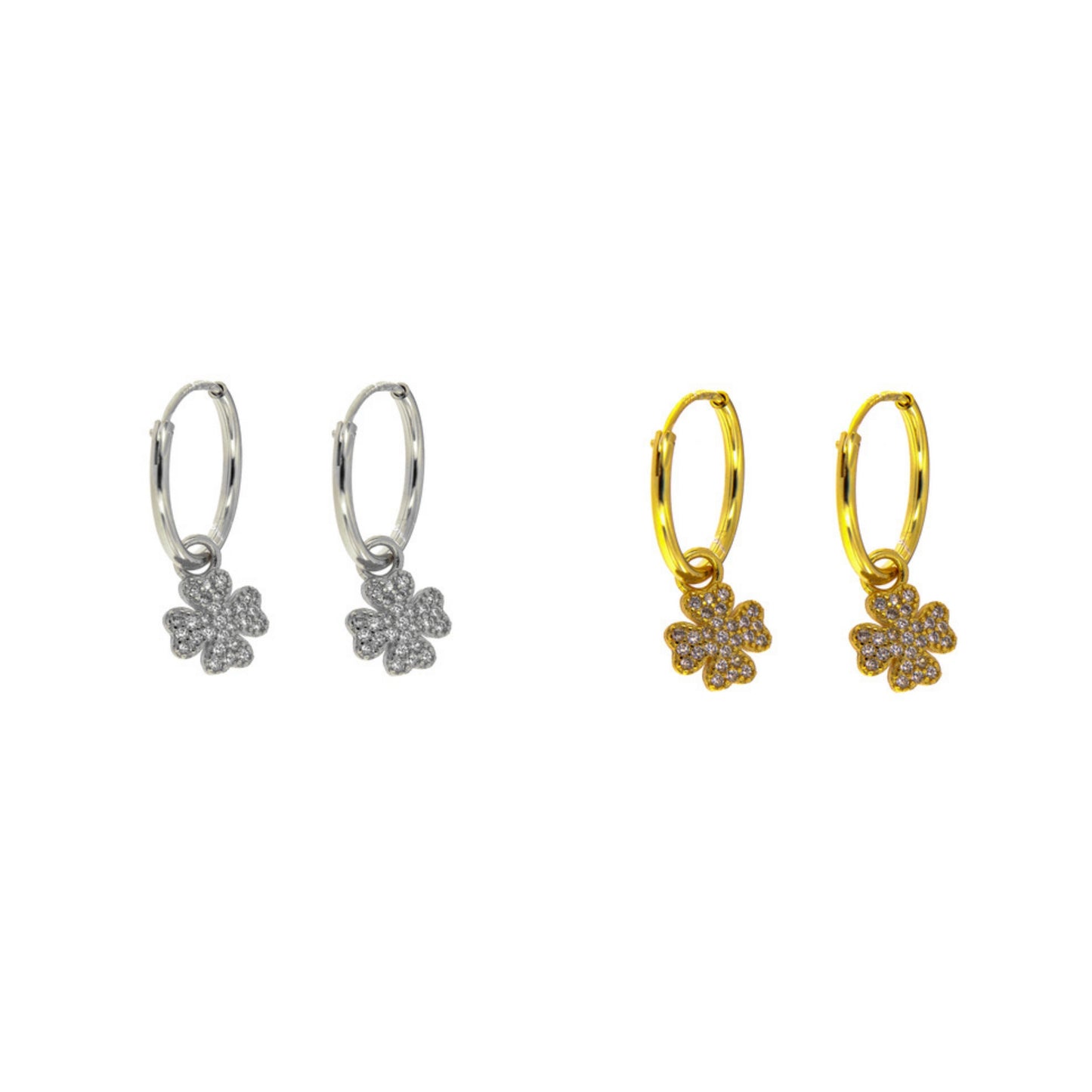 Pendientes Aros Ntrébol en plata y plata bañada en oro, adornados con pequeñas circonitas blancas