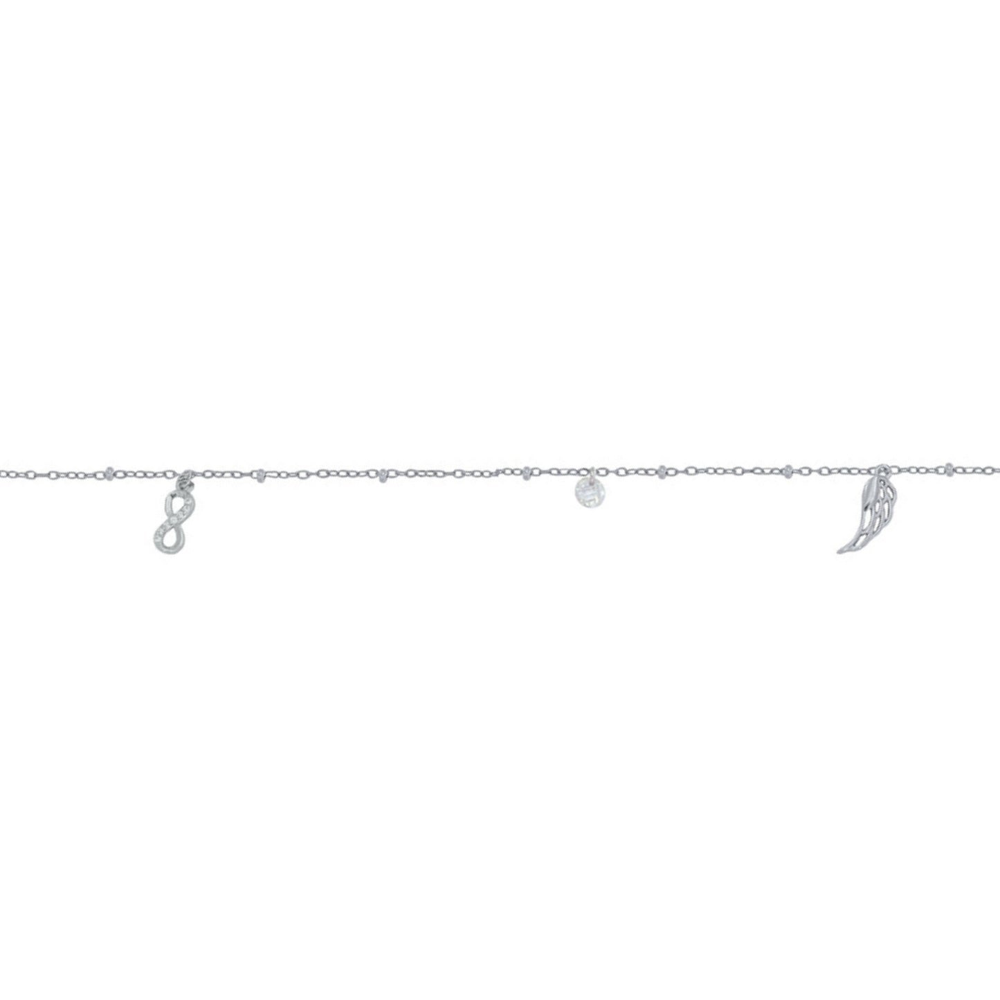 Wing and Infinity Bracelet in Silver with White Zirconia
