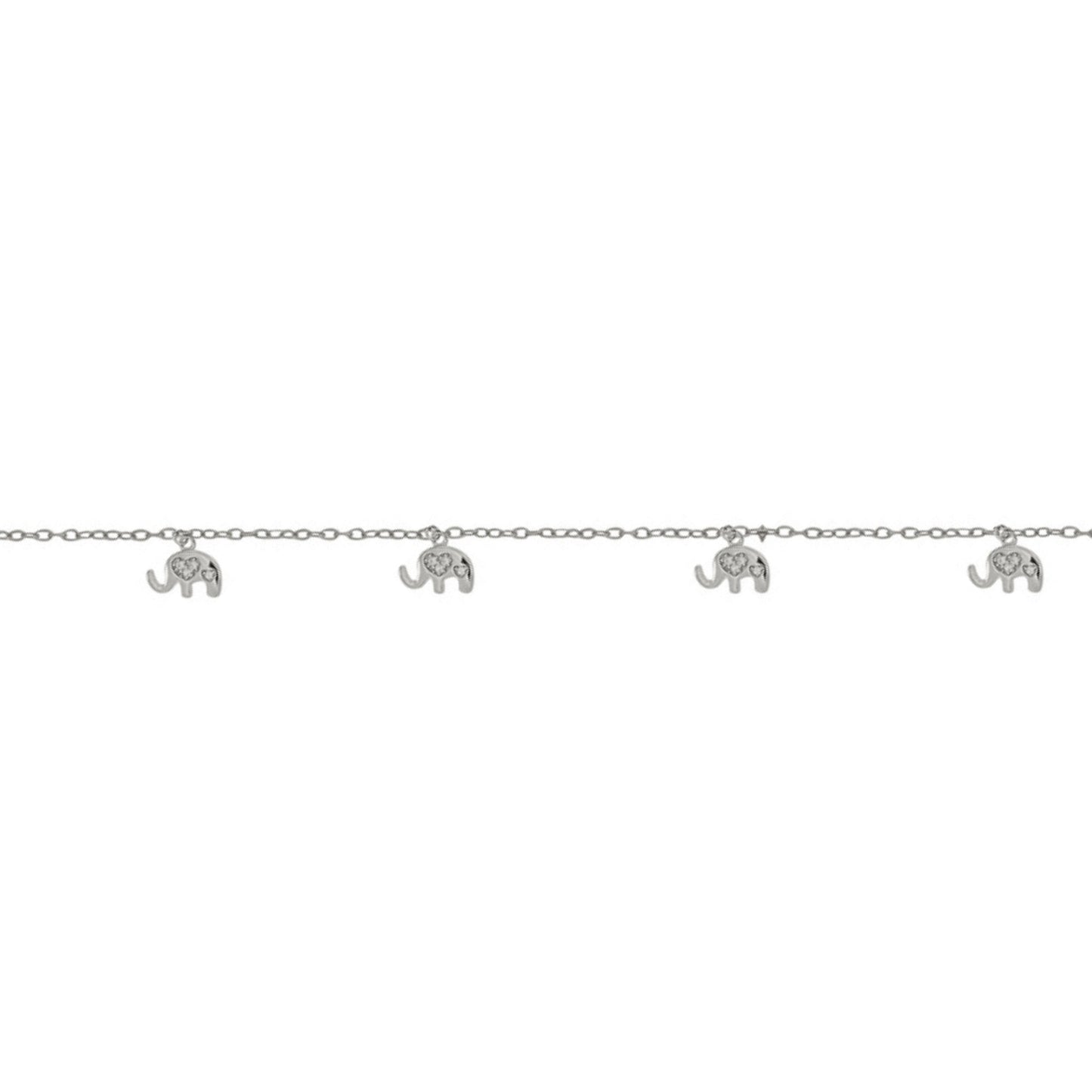 Elephants with Hearts Bracelet in silver with white zircons