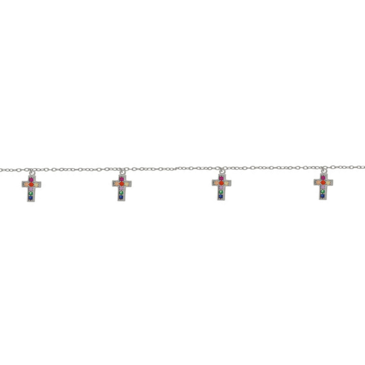 Pulsera Cruces en plata con circonitas de colores