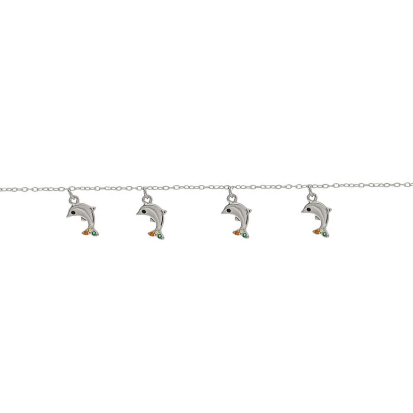 Dolphin bracelet in silver with colored zircons