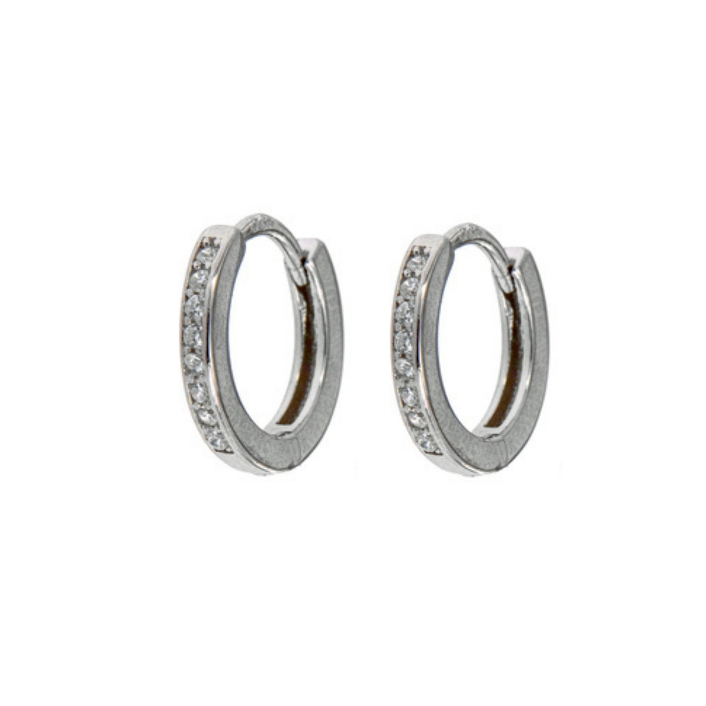 Hoop earrings in silver, decorated with small white zircons