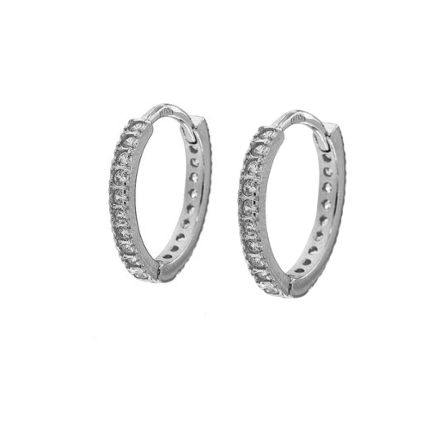 Hoop earrings in silver, decorated with small white zircons