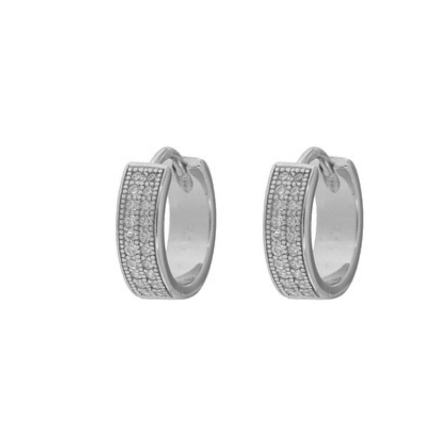 Hoop earrings in silver, decorated with small white zircons