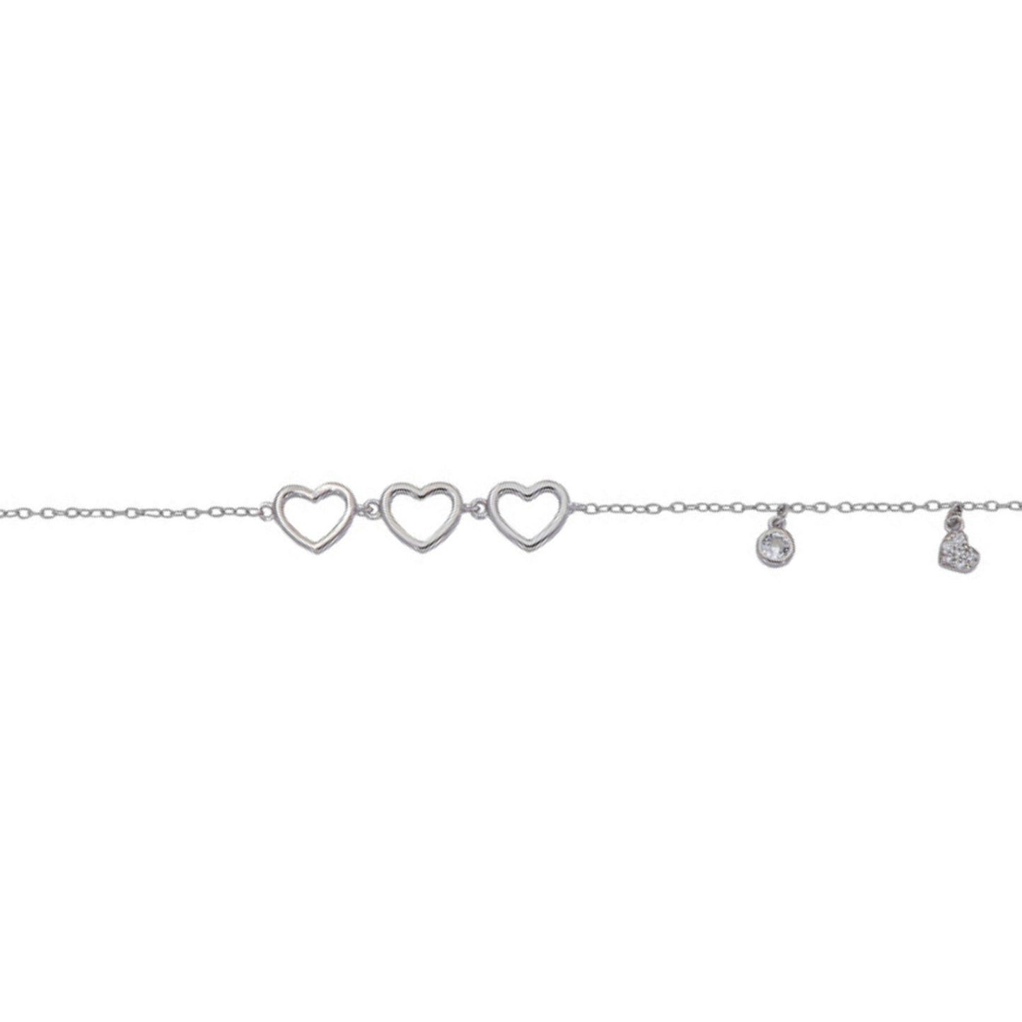 Hearts bracelet in silver with white zircons