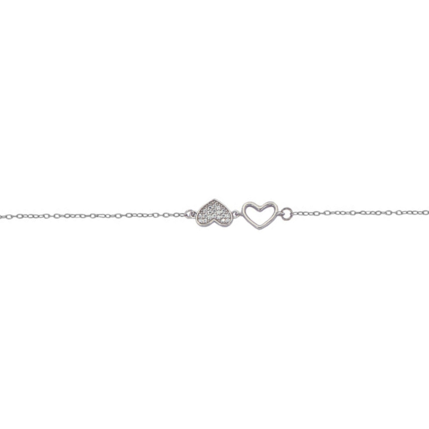 Hearts bracelet in silver with white zircons