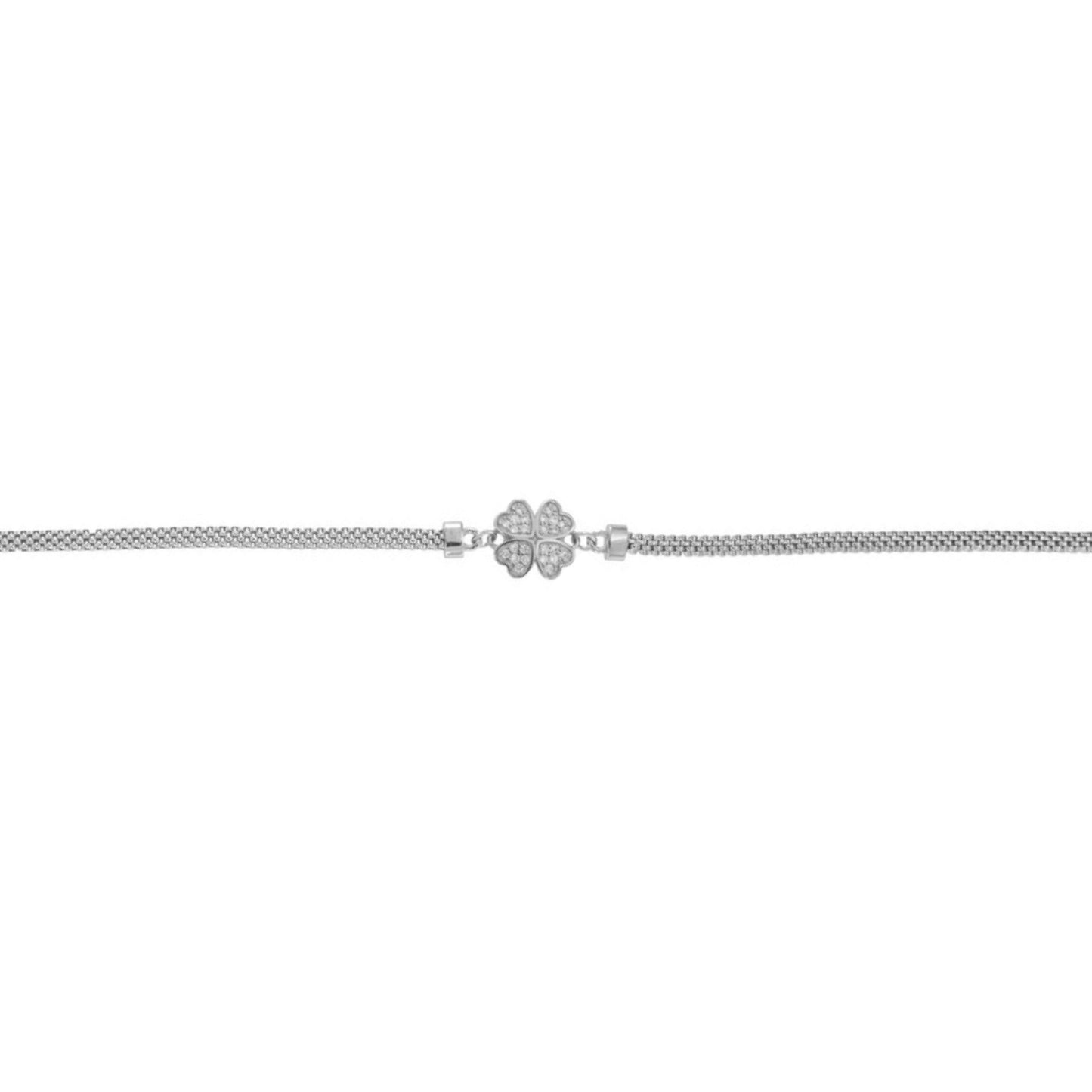 Pulsera Trébol en plata con circonitas blancas