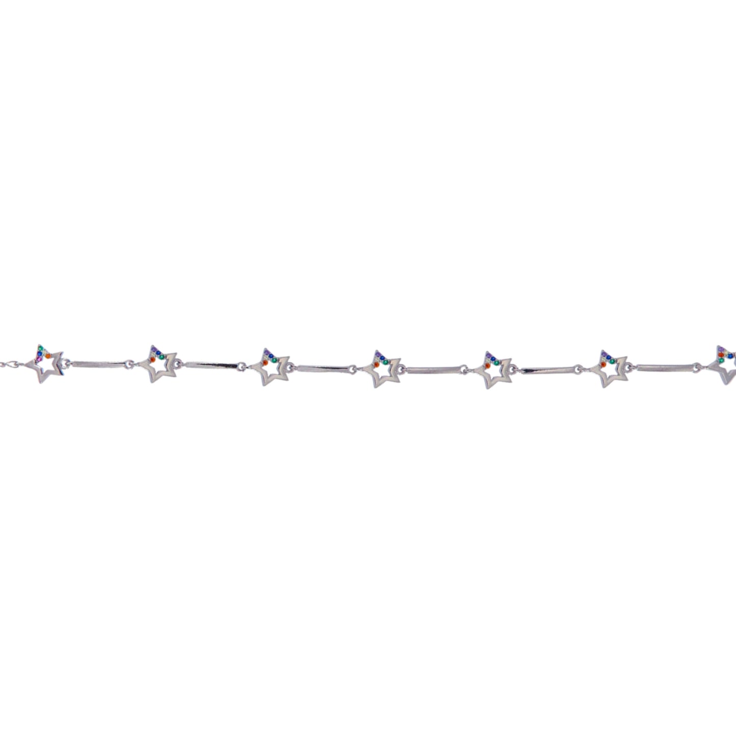 Bracelet with stars in silver with colored zircons