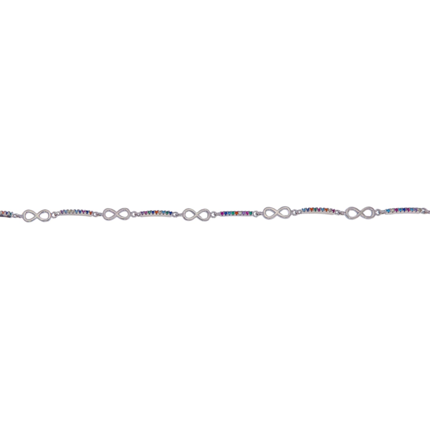 Infinity bracelet in silver with colored zircons