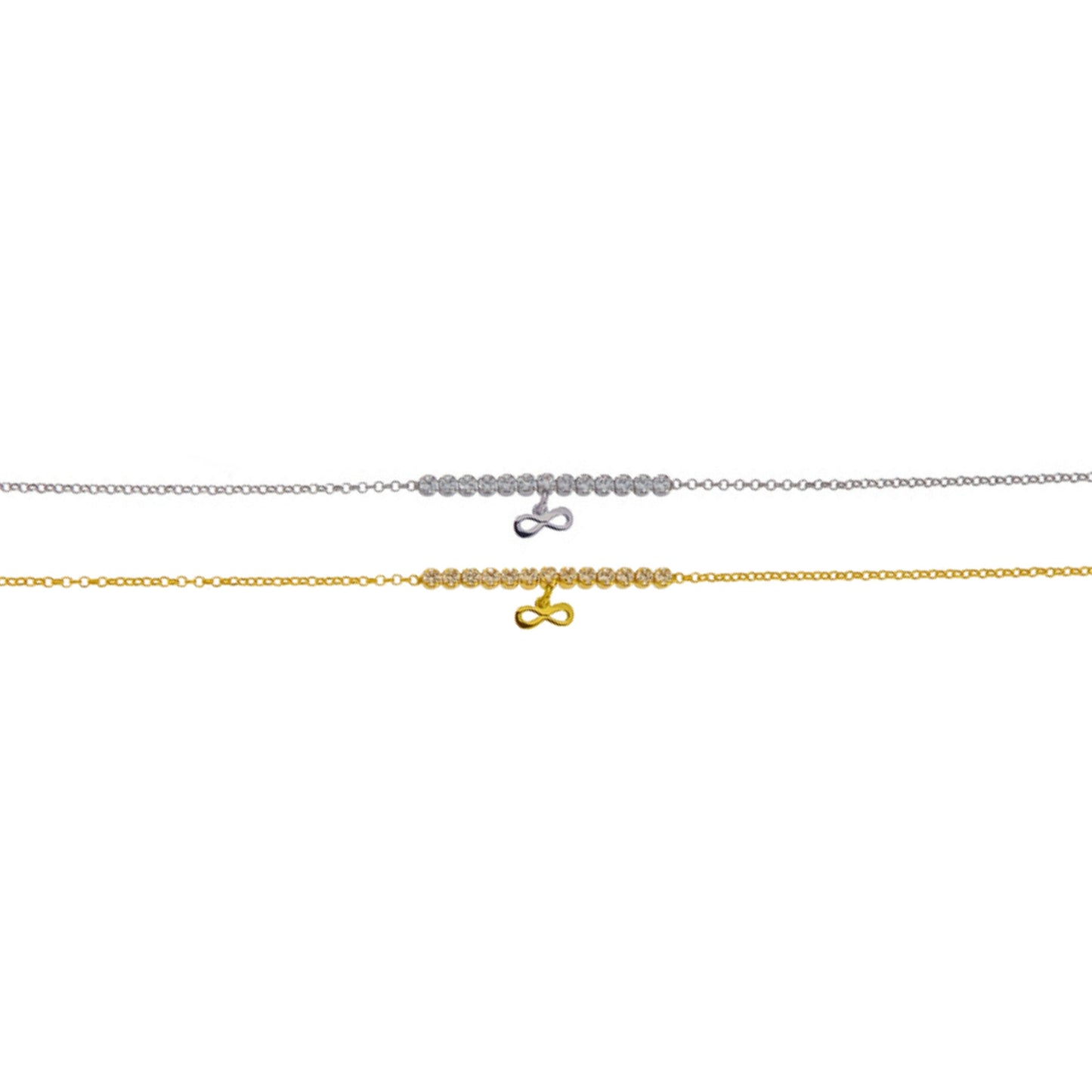 Pulsera con Infinito en plata y playa chapada en oro con circonitas blancas