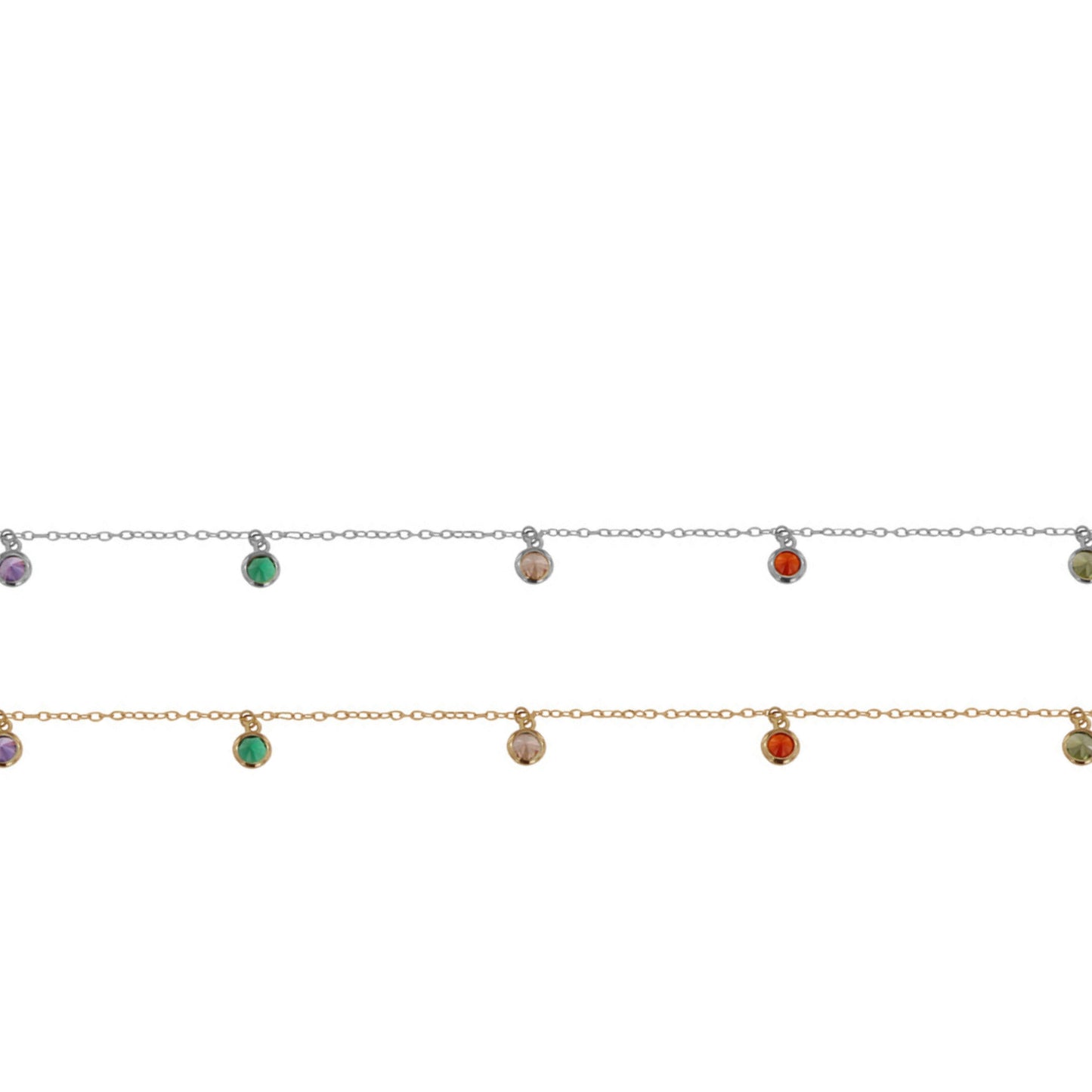 Tobillera en plata con circonitas de colores