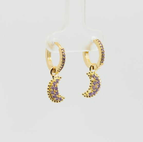 Pearl earrings, flower-shaped, adorned with white zircons