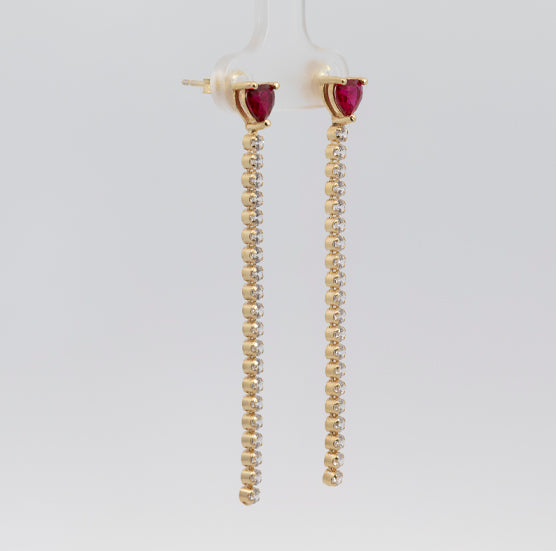 Pendientes Largos con Corazón y circonitas, de presión. Plata de Ley 925 mls