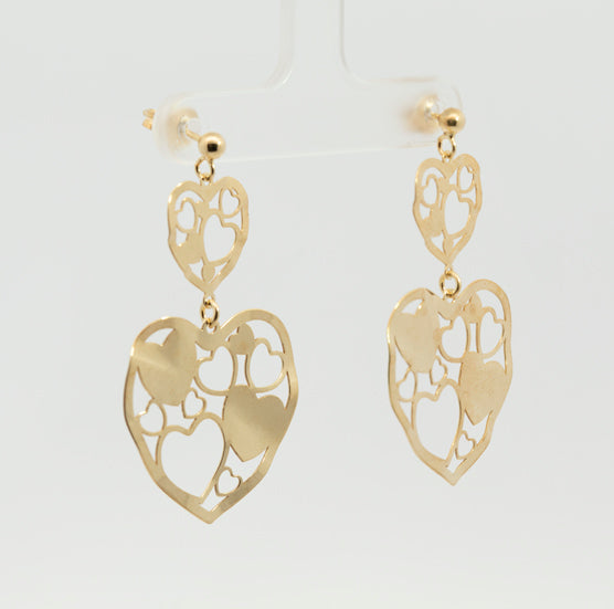 Pendientes Largos con Corazones, de presión. Plata de Ley 925 mls