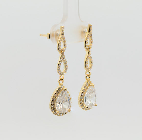 Pendientes largos, Lágrimas con circonitas, de presión. Plata de Ley 925 mls