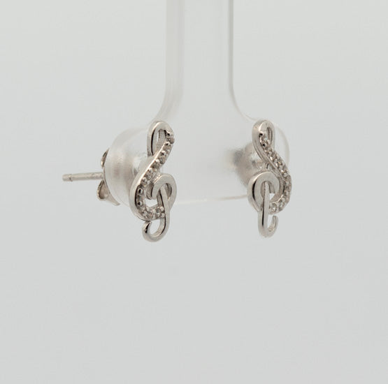 Pearl earrings, flower-shaped, adorned with white zircons