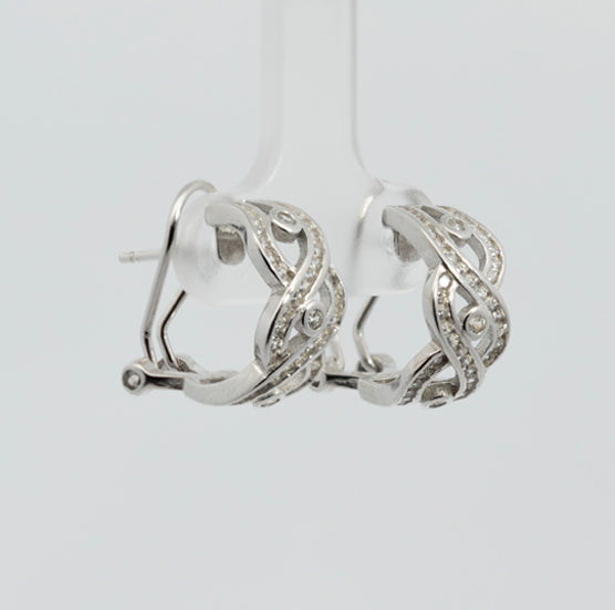 Pearl earrings, flower-shaped, adorned with white zircons