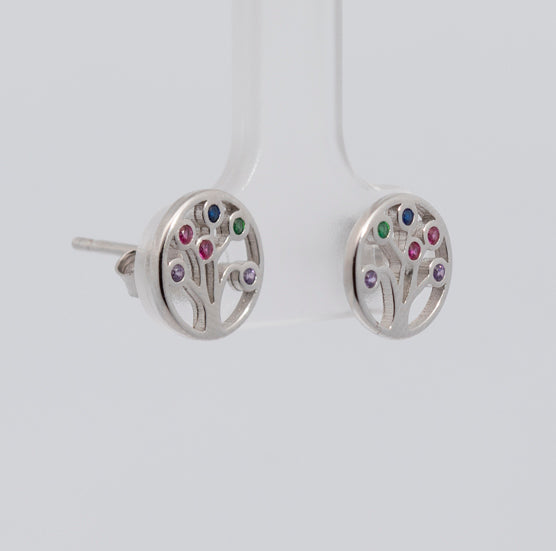 Pearl earrings, flower-shaped, adorned with white zircons