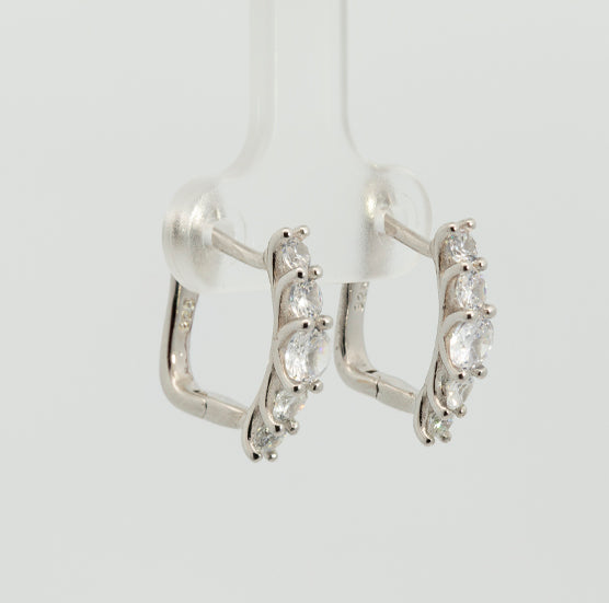 Pearl earrings, flower-shaped, adorned with white zircons