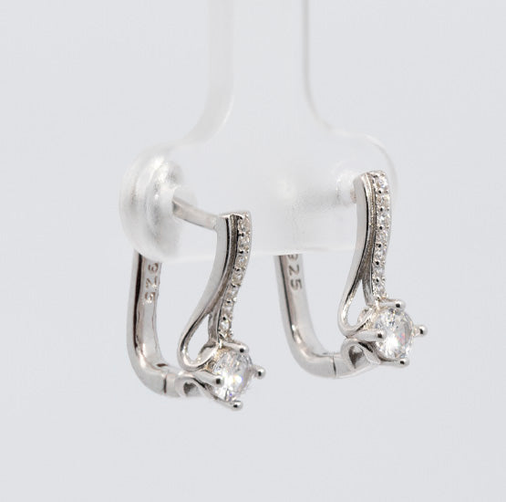 Pearl earrings, flower-shaped, adorned with white zircons