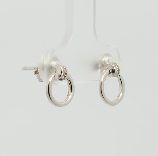 Pendientes Aros con circonitas, de presión. Plata de Ley 925 mls.