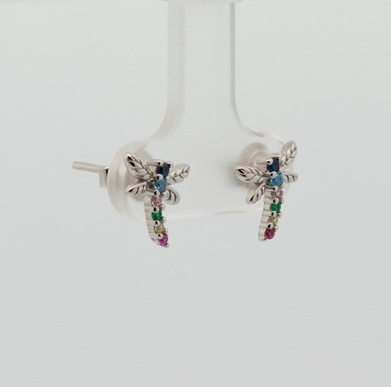 Pearl earrings, flower-shaped, adorned with white zircons