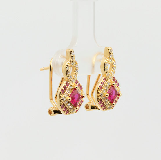 Pearl earrings, flower-shaped, adorned with white zircons