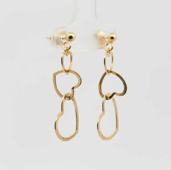 Pendientes Largos corazones, de presión. Plata de Ley 925 mls.