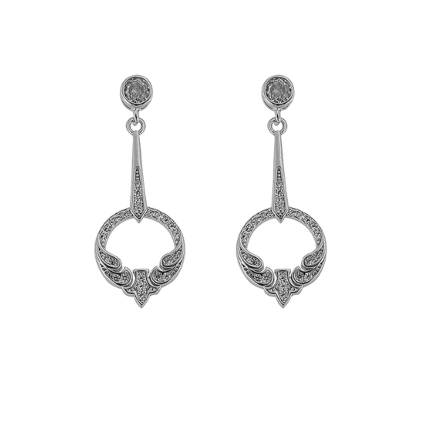 Silver earrings, decorated with small white zircons