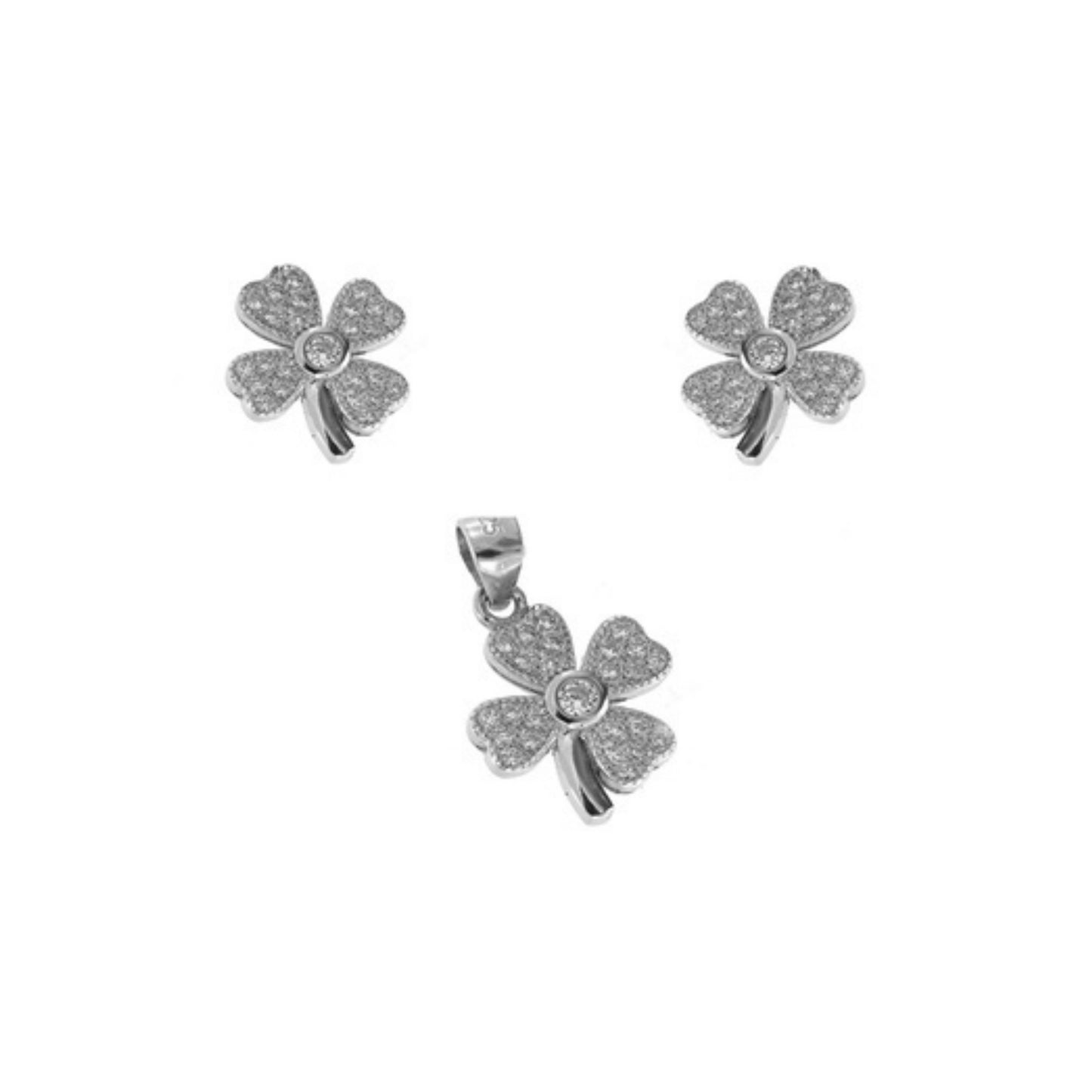 Silver flower set with white zircons