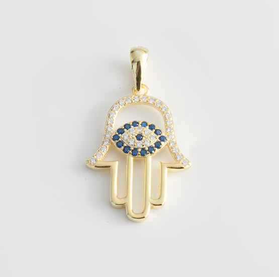 Colgante mano de Fátima con circonitas. Plata de Ley 925 mls
