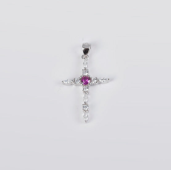 Colgante Cruz con circonita burdeos. Plata de Ley 925 mls
