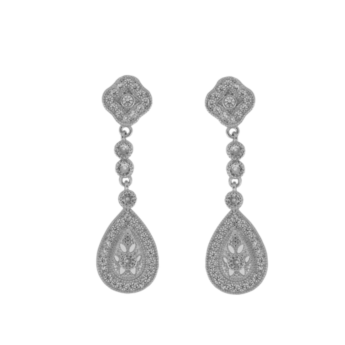 Party earrings in silver, decorated with white zircons