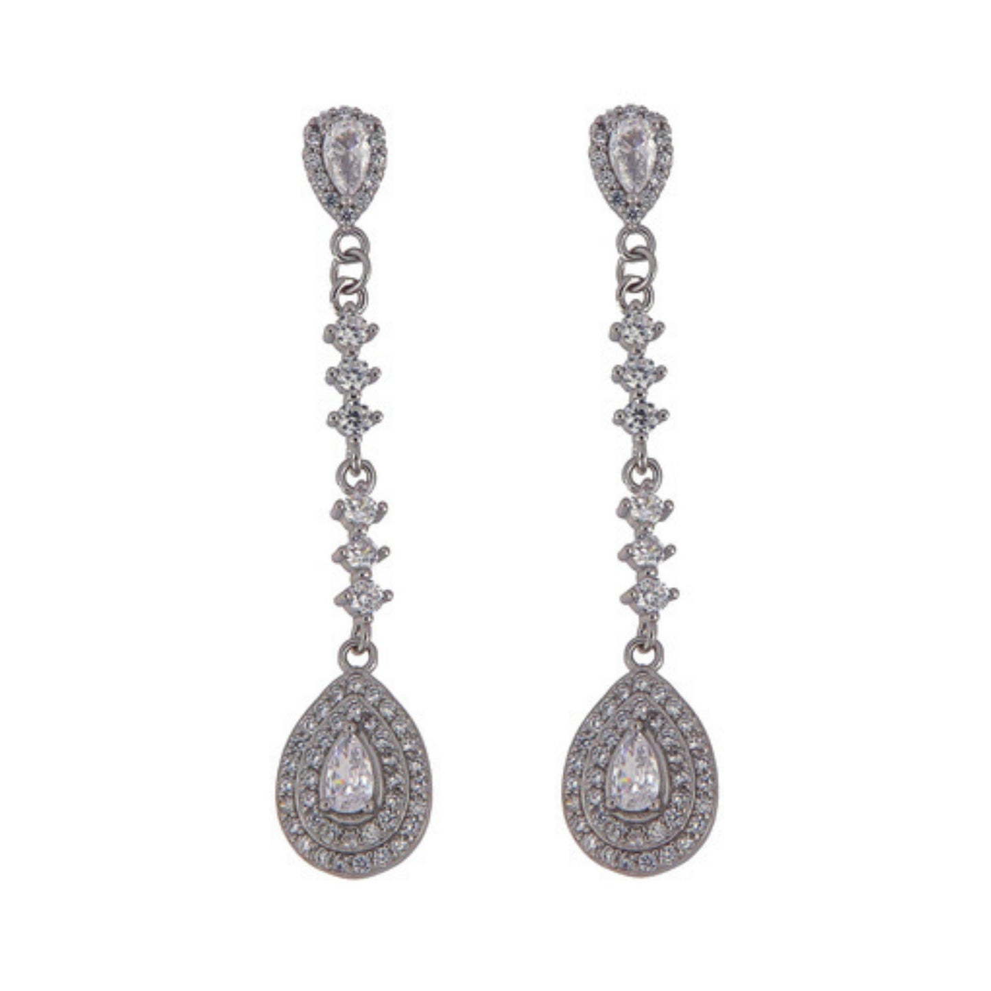 Party earrings in silver, decorated with white zircons