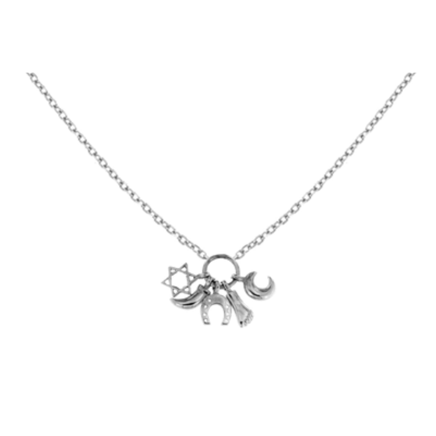 Choker with Horseshoe, Star, Foot, Horn and Moon Pendants in Silver Without Chain