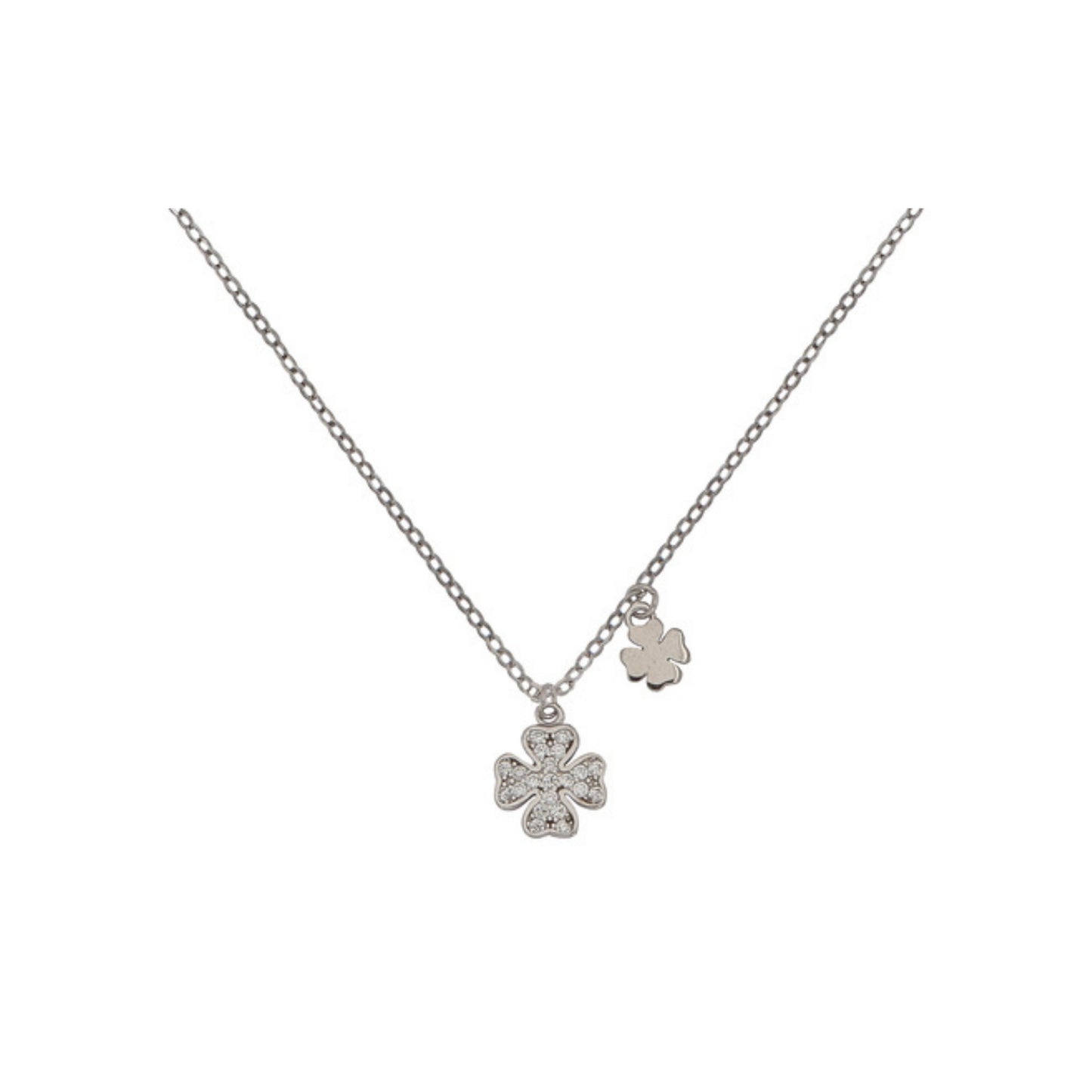 Choker with Clover Pendant in silver with white zircons