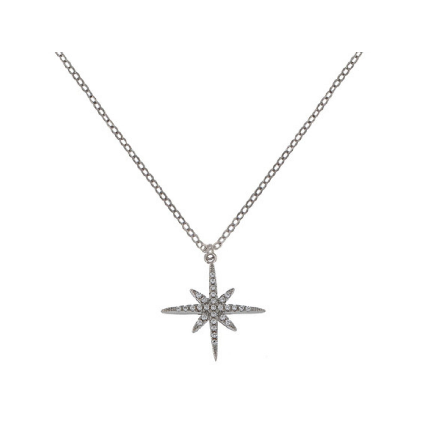 Choker with a star pendant in silver with white zircons